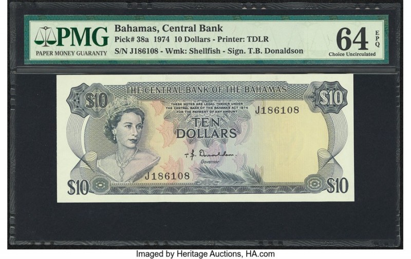 Bahamas Central Bank 10 Dollars 1974 Pick 38a PMG Choice Uncirculated 64 EPQ. A ...