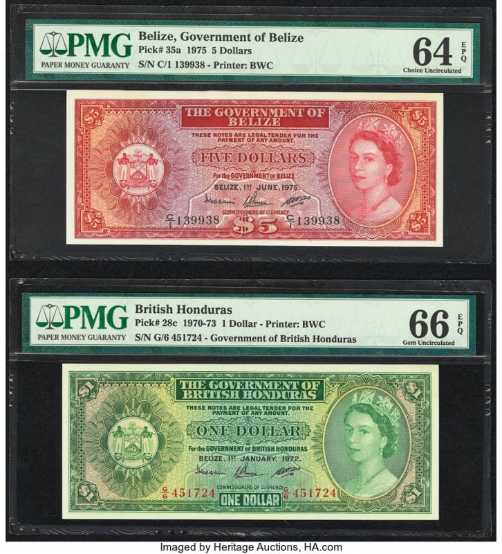 Belize Government of Belize 5 Dollars 1.6.1975 Pick 35a PMG Choice Uncirculated ...