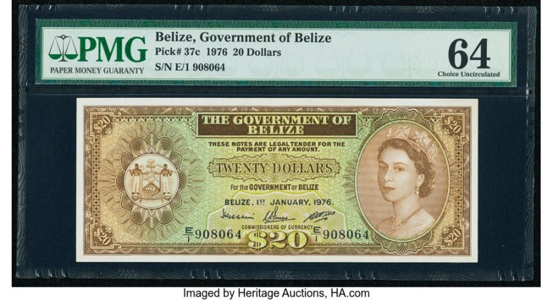 Belize Government of Belize 20 Dollars 1.1.1976 Pick 37c PMG Choice Uncirculated...