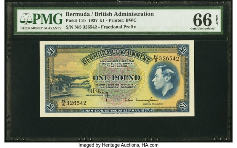 Bermuda Bermuda Government 1 Pound 1937 Pick 11b PMG Gem Uncirculated 66 EPQ. An...