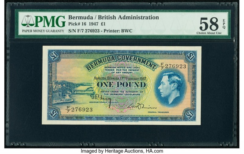 Bermuda Bermuda Government 1 Pound 17.2.1947 Pick 16 PMG Choice About Unc 58 EPQ...