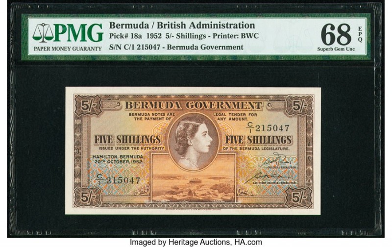 Bermuda Bermuda Government 5 Shillings 20.10.1952 Pick 18a PMG Superb Gem Unc 68...
