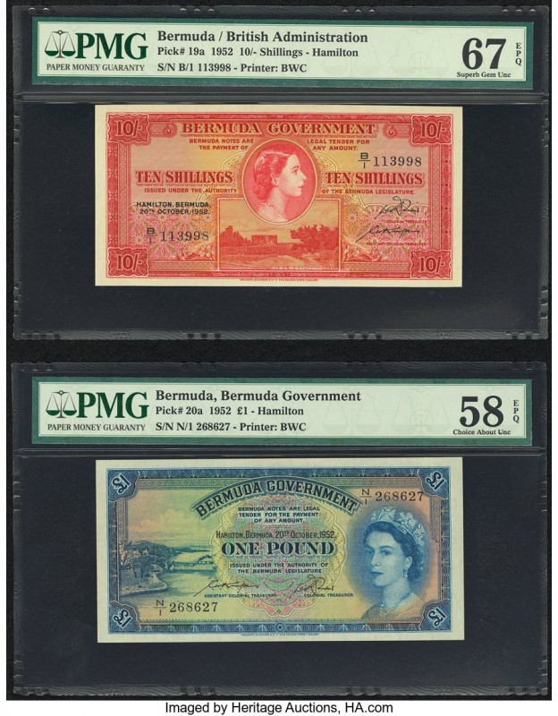 Bermuda Bermuda Government 10 Shillings; 1 Pound 20.10.1952 Pick 19a; 20a Two Ex...