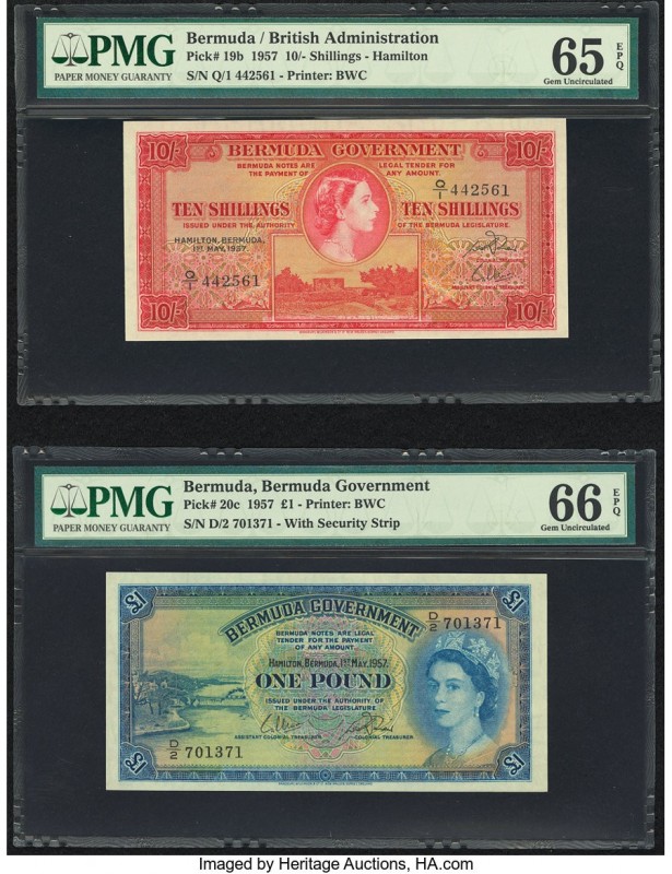 Bermuda Bermuda Government 10 Shillings; 1 Pound 1.5.1957 Pick 19b; 20c Two Exam...