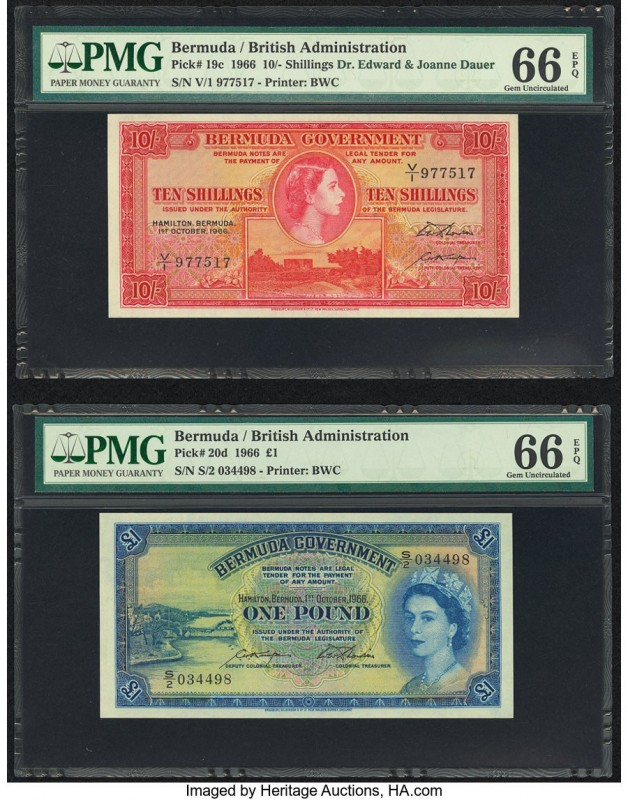 Bermuda Bermuda Government 10 Shillings; 1 Pound 1.10.1966 Pick 19c; 20d Two Exa...