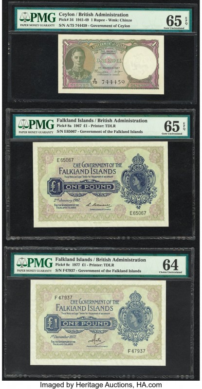 Ceylon Government of Ceylon 1 Rupee 1.3.1947 Pick 34 PMG Gem Uncirculated 65 EPQ...