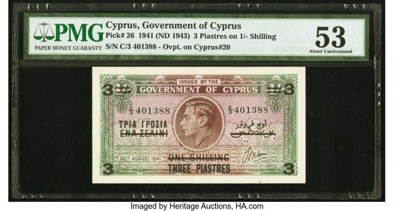 Cyprus Government of Cyprus 3 Piastres on 1 Shilling 1941 (ND 1943) Pick 26 PMG ...