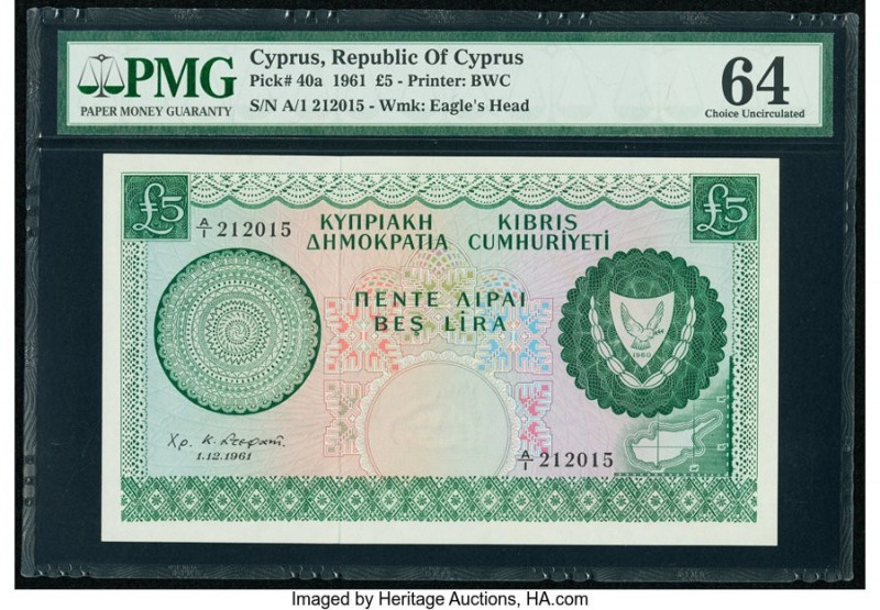 Cyprus Republic of Cyprus 5 Pounds 1.12.1961 Pick 40a PMG Choice Uncirculated 64...