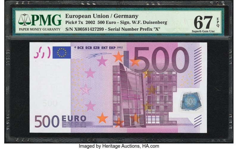 European Union Germany 500 Euro 2002 Pick 7x PMG Superb Gem Unc 67 EPQ. A bold b...