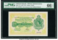 Falkland Islands Government of the Falkland Islands 10 Pounds 5.6.1975 Pick 11a PMG Gem Uncirculated 66 EPQ. This pack fresh, highest denomination typ...
