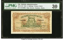 Fiji Government of Fiji 5 Shillings 5.12.1925 Pick 25f PMG Very Fine 30. A scarce small denomination issue from the tropical islands located in the So...