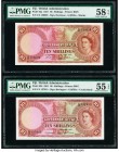 Fiji Government of Fiji 10 Shillings 1.6.1957; 28.4.1961 Pick 52a; 52b Two Date Varieties PMG Choice About Unc 58 EPQ; About Uncirculated 55 EPQ. Two ...