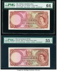 Fiji Government of Fiji 10 Shillings 1.9.1964; 1.10.1965 Pick 52d; 52e Two Date Varieties PMG Choice Uncirculated 64; About Uncirculated 55 EPQ. Two e...
