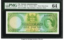 Fiji Government of Fiji 1 Pound 1.7.1954 Pick 53a PMG Choice Uncirculated 64. Deep green inks on a multicolor underprint provide excellent eye appeal ...