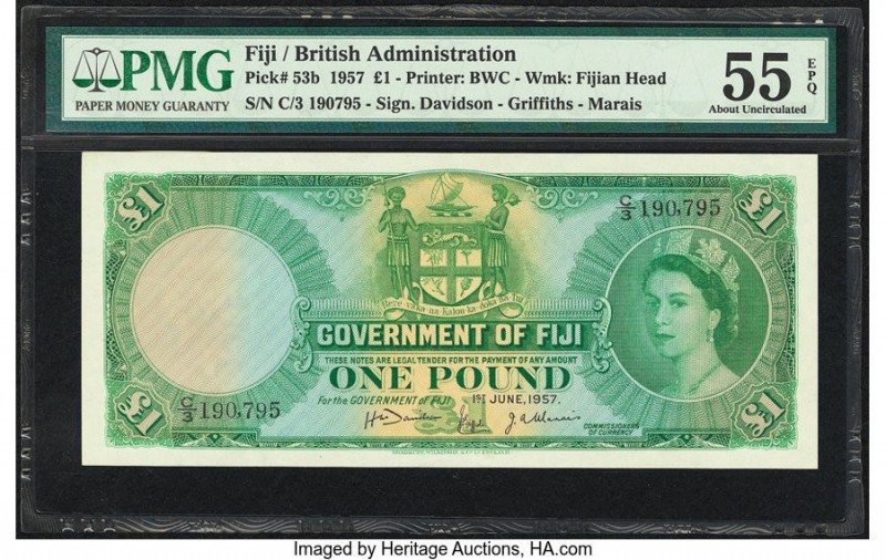 Fiji Government of Fiji 1 Pound 1.6.1957 Pick 53b PMG About Uncirculated 55 EPQ....