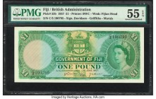 Fiji Government of Fiji 1 Pound 1.6.1957 Pick 53b PMG About Uncirculated 55 EPQ. A well preserved 1 pound from the Queen Elizabeth II portrait series....