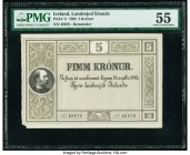 Iceland Landssjod Islands 5 Kronur 18.9.1885 Pick 1r Remainder PMG About Uncirculated 55. This rare, 19th century type generally unavailable in any fo...