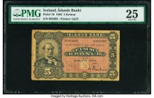 Iceland Islands Banki 5 Kronur 1904 Pick 10 PMG Very Fine 25. A desirable and scarce date, which is seldom available across the auction block. All des...