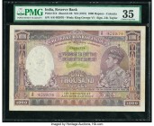 India Reserve Bank of India, Calcutta 1000 Rupees ND (1937) Pick 21b Jhunjhunwalla-Razack 4.8.1B PMG Choice Very Fine 35. An always desirable type, an...
