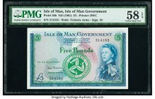 Isle Of Man Isle of Man Government 5 Pounds ND (1961) Pick 26 PMG Choice About Unc 58 EPQ. A stunning note from the first series issued by the Manx go...