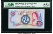 Isle Of Man Isle of Man Government 5 Pounds ND (1972) Pick 30a PMG Gem Uncirculated 66 EPQ. A gorgeous early 5 pounds with no prefix and the signature...
