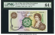 Isle Of Man Isle of Man Government 10 Pounds ND (1972) Pick 31a Low Serial Number 48 PMG Choice Uncirculated 64 EPQ. A highly desirable low serial num...