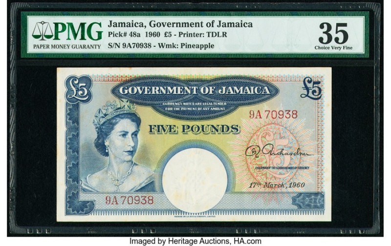 Jamaica Government of Jamaica 5 Pounds 17.3.1960 Pick 48a PMG Choice Very Fine 3...