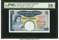 Jamaica Government of Jamaica 5 Pounds 4.7.1960 Pick 48b PMG Choice About Unc 58 EPQ. One of the most visually appealing Queen Elizabeth II banknotes ...