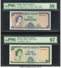 Jamaica Bank of Jamaica 10 Shillings; 1 Pound 1960 (ND 1964) Pick 51Bb; 51Ce Two Examples PMG Choice About Unc 58 EPQ; Superb Gem Unc 67 EPQ. An eye a...