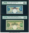Malaya Board of Commissioners of Currency 1; 5 Dollars 1.7.1941 (ND 1945) Pick 11; 12 KNB11; KNB12 Two Examples PMG Gem Uncirculated 66 EPQ; About Unc...