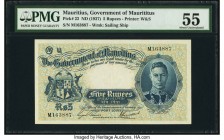 Mauritius Government of Mauritius 5 Rupees ND (1937) Pick 22 PMG About Uncirculated 55. A beautiful, high grade example of this rarely seen type, whic...