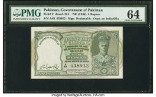 Pakistan Government of Pakistan 5 Rupees ND (1948) Pick 2 Jhunjhunwalla-Razack 5.19.1 PMG Choice Uncirculated 64. An always desirable provisional type...