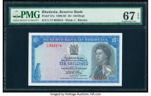 Rhodesia Reserve Bank of Rhodesia 10 Shillings 10.9.1968 Pick 27a PMG Superb Gem Unc 67 EPQ. A well margined example highlighted by the early portrait...