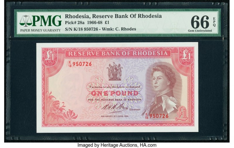 Rhodesia Reserve Bank of Rhodesia 1 Pound 15.6.1966 Pick 28a PMG Gem Uncirculate...