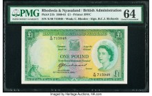 Rhodesia & Nyasaland Bank of Rhodesia and Nyasaland 1 Pound 25.11.1960 Pick 21b PMG Choice Uncirculated 64. An always desirable Queen Elizabeth II ban...