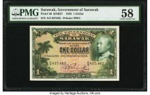 Sarawak Government of Sarawak 1 Dollar 1.1.1935 Pick 20 KNB27 PMG Choice About Unc 58. Deep green inks on a pastel undertone create great eye appeal o...