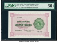 Seychelles Government of Seychelles 5 Rupees 1.8.1954 Pick 11a PMG Gem Uncirculated 66 EPQ. A spectacular portrait Queen Elizabeth II is featured on t...