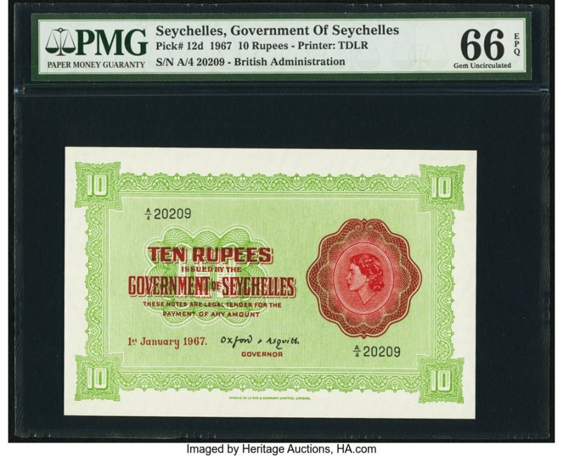 Seychelles Government of Seychelles 10 Rupees 1.1.1967 Pick 12d PMG Gem Uncircul...