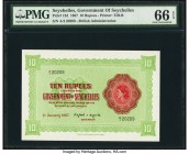 Seychelles Government of Seychelles 10 Rupees 1.1.1967 Pick 12d PMG Gem Uncirculated 66 EPQ. Intricately patterned borders are an absolute delight in ...