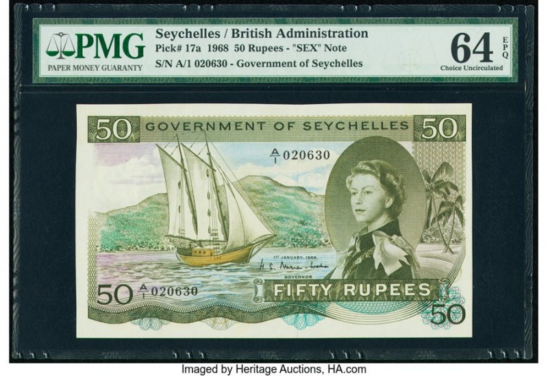 Seychelles Government of Seychelles 50 Rupees 1.1.1968 Pick 17a PMG Choice Uncir...