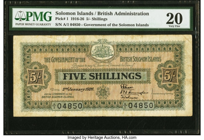 Solomon Islands Government of the British Solomon Islands 1 Pound 2.1.1926 Pick ...