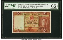 Southern Rhodesia Southern Rhodesia Currency Board 10 Shillings 1.2.1945 Pick 9b PMG Gem Uncirculated 65 EPQ. Completely as-issued and very scarce as ...