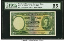 Southern Rhodesia Southern Rhodesia Currency Board 1 Pound 1.9.1950 Pick 10f PMG About Uncirculated 55. One of Bradbury, Wilkinson & Company's most be...