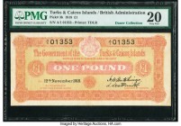 Turks & Caicos Islands Government of the Turks and Caicos Islands 1 Pound 12.11.1918 Pick 3b PMG Very Fine 20. Turks and Caicos is known to Americans ...