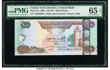 United Arab Emirates Central Bank 1000 Dirhams 2006 / AH1427 Pick 33a PMG Gem Uncirculated 65 EPQ. A remarkable vignette of Al Hosn Palace in Abu is f...
