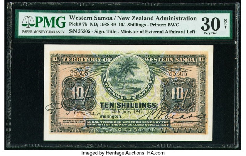 Western Samoa Territory of Western Samoa 10 Shillings 20.7.1943 Pick 7b PMG Very...