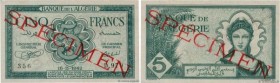 Country : ALGERIA 
Face Value : 5 Francs Spécimen 
Date : 16 novembre 1942 
Period/Province/Bank : Banque de l'Algérie 
Catalogue reference : P.91s 
A...