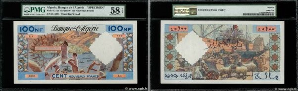 Country : ALGERIA 
Face Value : 100 Nouveaux Francs Spécimen 
Date : 31 juillet ...