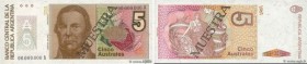 Country : ARGENTINA 
Face Value : 5 Australes Spécimen 
Date : (1985) 
Period/Province/Bank : Banco Central de la Republica Argentina 
Catalogue refer...