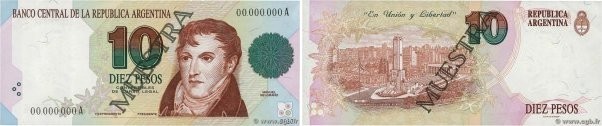 Country : ARGENTINA 
Face Value : 10 Pesos Spécimen 
Date : (1992) 
Period/Provi...